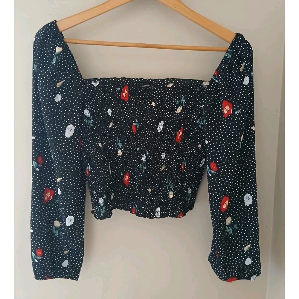 Abercrombie & Fitch Smocked Cropped Blouse Size Small Floral Polka Dot Coquette